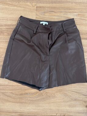 Crescent Chocolate Brown Faux Leather Shorts